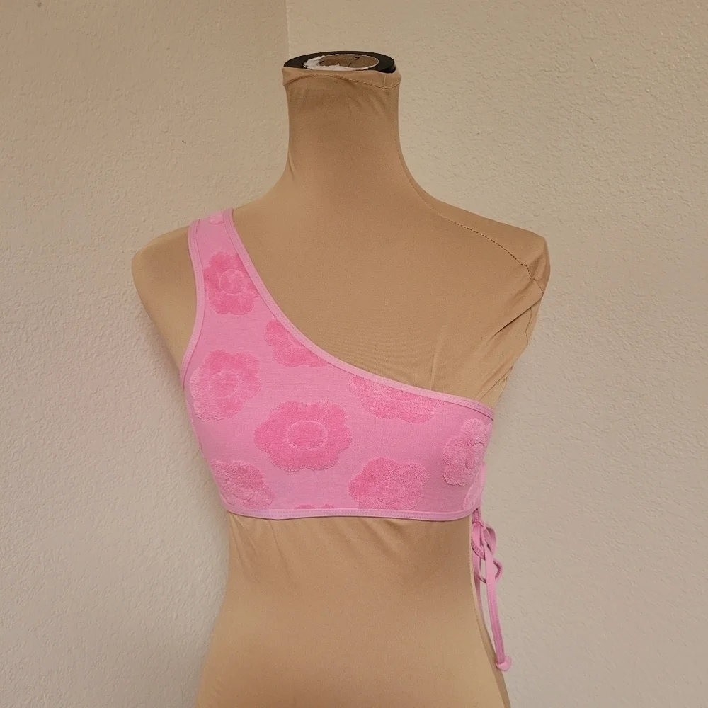 Frankies Bikini Pink Floral One-Shoulder Bikini Top